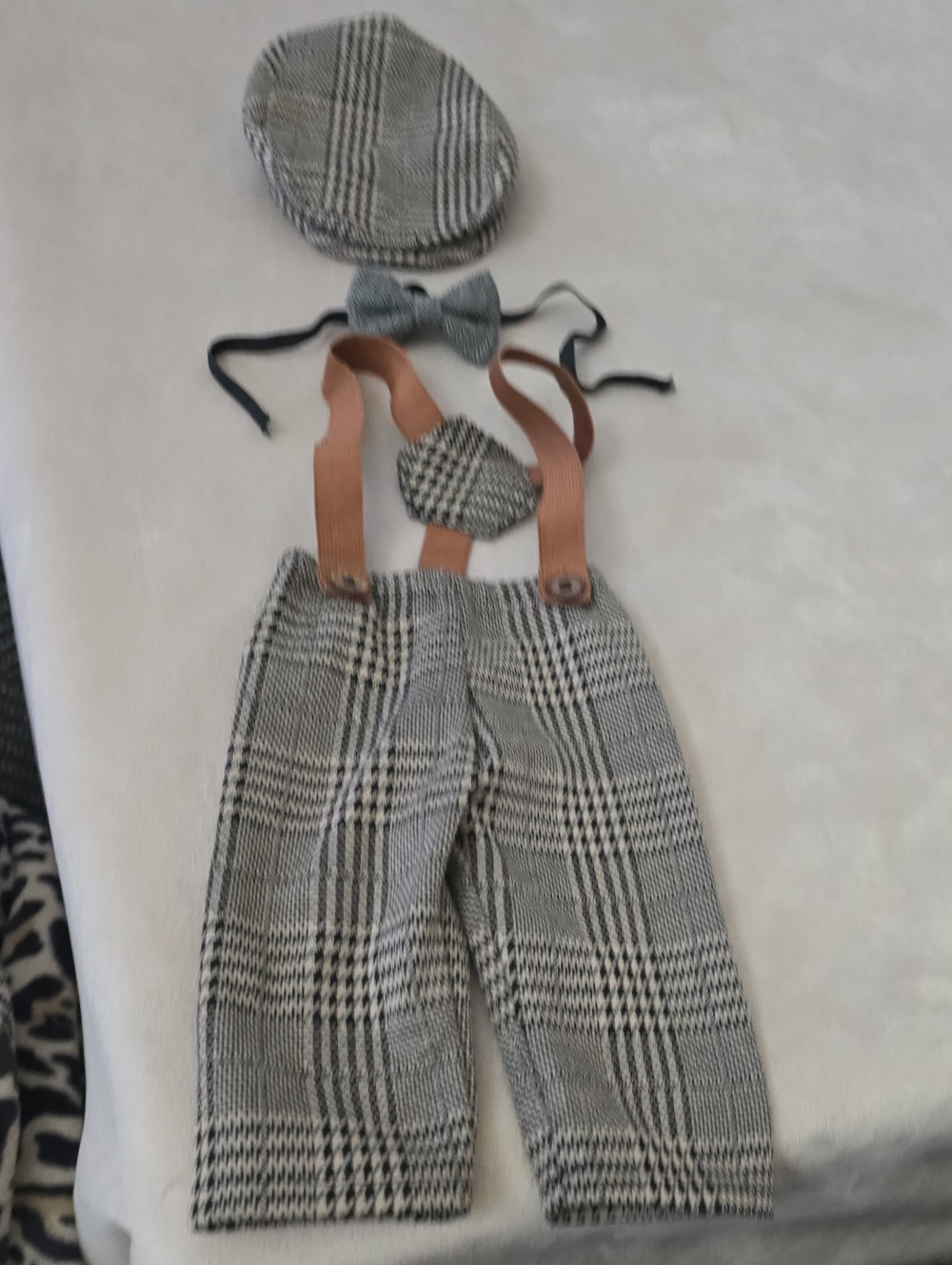 Toddler Plaid Suspenders & Cap Set - Gray
